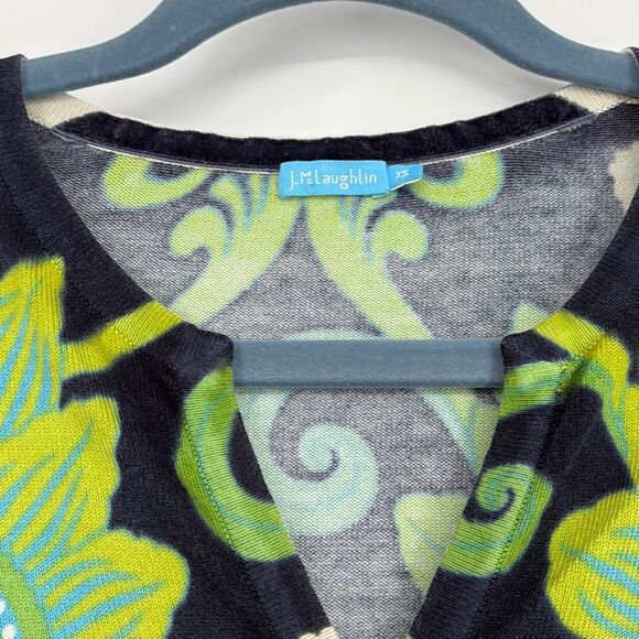 J.McLaughlin Cotton Blend Split Neck 3/4 Sleeve Printed Sweater  Navy‎ Green XS - Picture 6 of 12